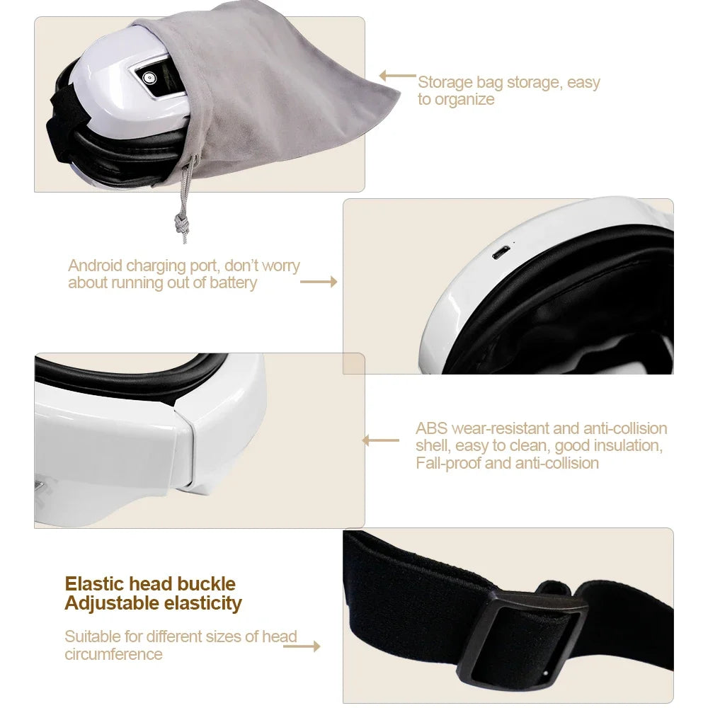Eye Massager with Heat Vibration Eye Mask Bluetooth Music Airbag Care Device for Eye Strain Relief Dry Improve Sleep Facial
