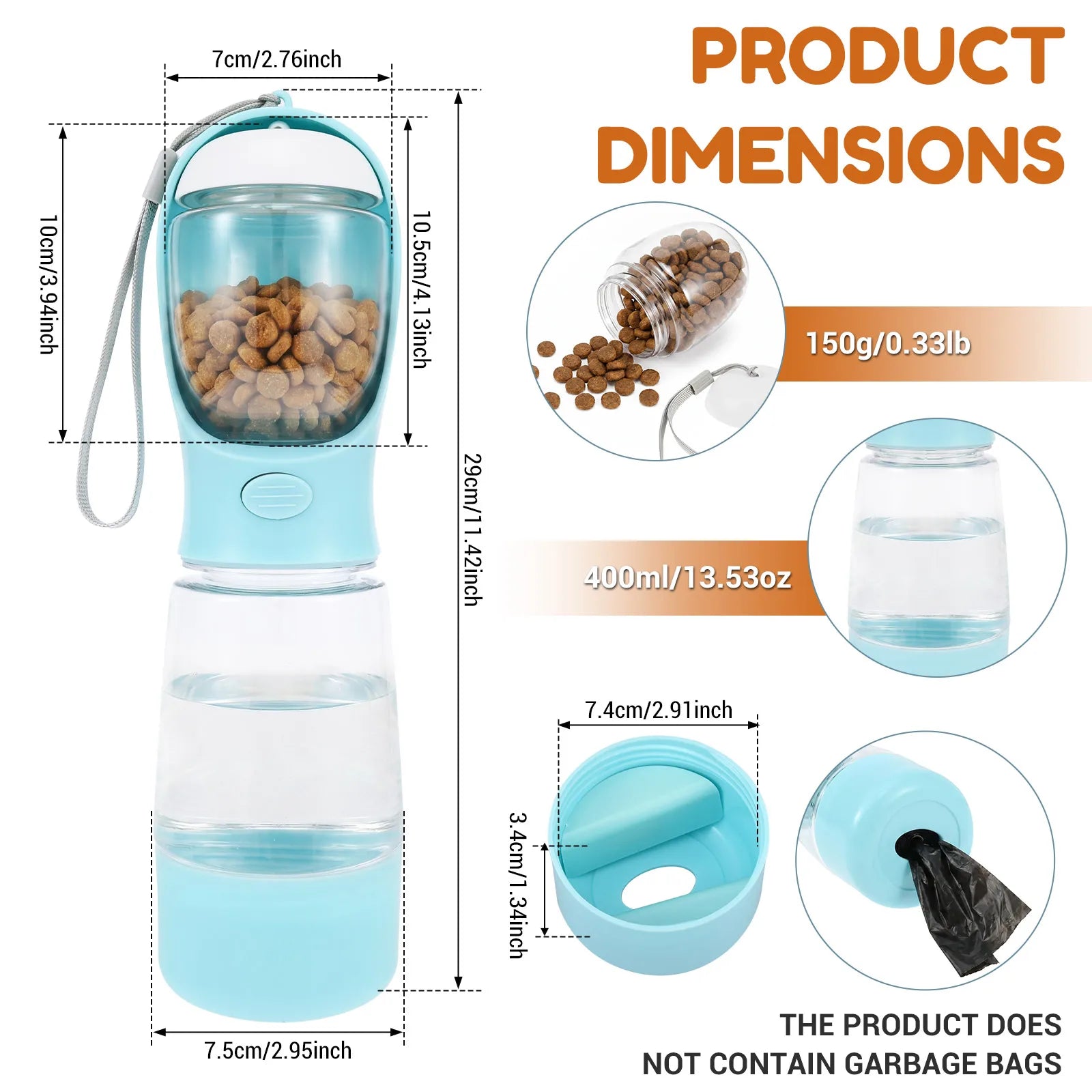 4 In 1 Dog Travel Water Bottle Portable Pet Water Food Cup with 400ml Water 150g Food Storage Design Pet Supplies for Outdoor