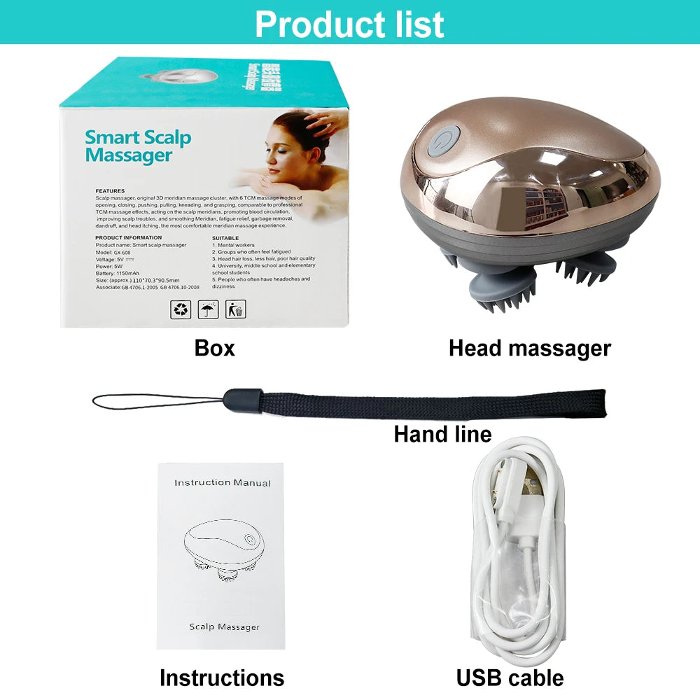 Head Massager Electric Scalp Vibration Kneading Device Muscles Massage Stimulate Blood Circulation and Banish Weariness Relax