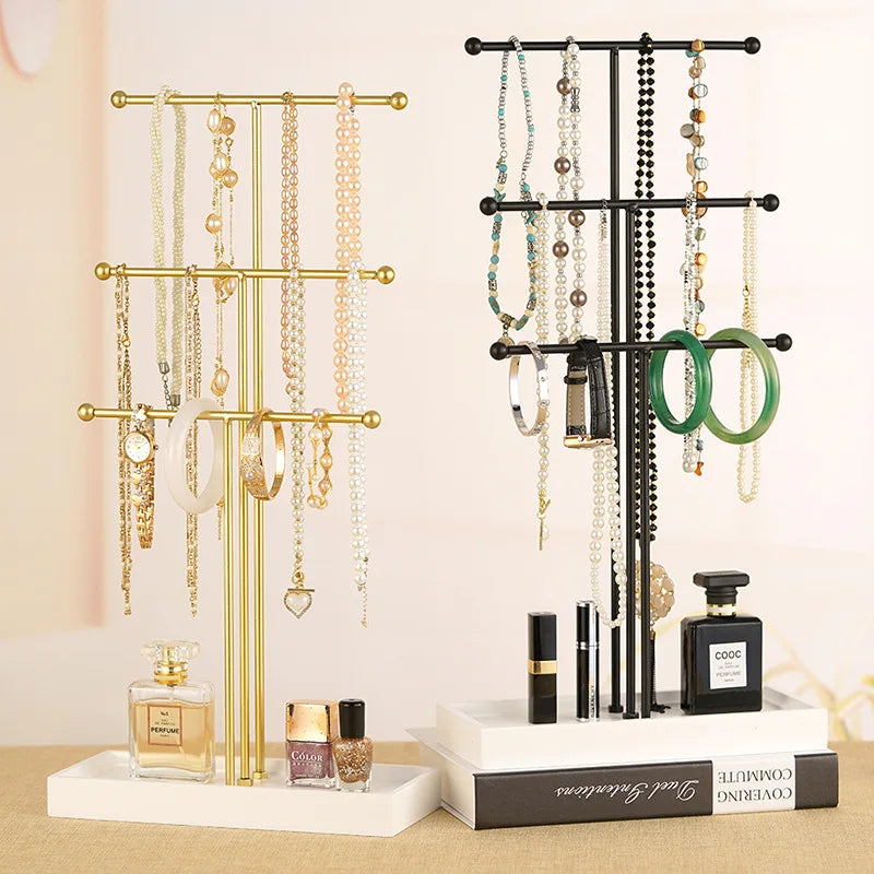 Jewelry Organizer Stand Necklace Holder Organizer, 3-Tier Earrings Organizer Bracelet Storage Display & Velvet Ring Tray