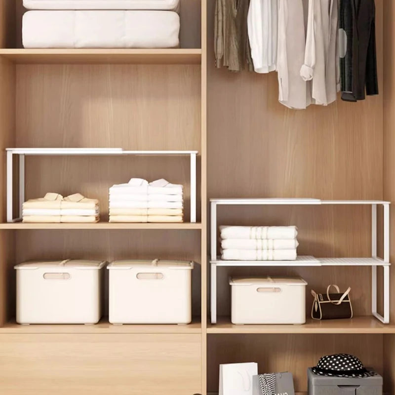 Telescopic Closet Shelf Organizer  Retractable & Stackable Adjustable Divider for Wardrobe, Cabinet, Closet Storage Space Saver