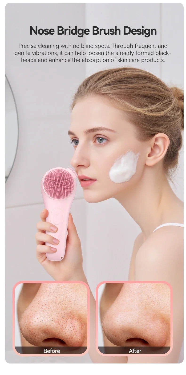 Sonic Waterproof Facial 45℃ Cleansing Brush Rechargeable Scrubber Exfoliating Vibrating Deep Clean Face Cleaner Skin Care