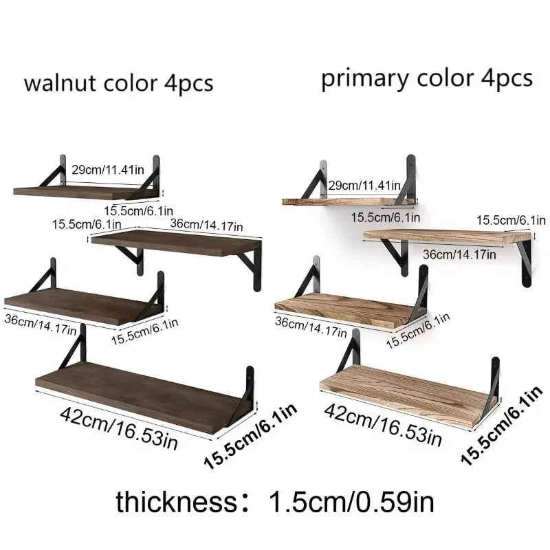 Floating Shelves for Wall Bookshelves Wall Mounted Wood Shelf for Living Room Bathroom Bedroom Kitchen Home Decor Clothing Rack