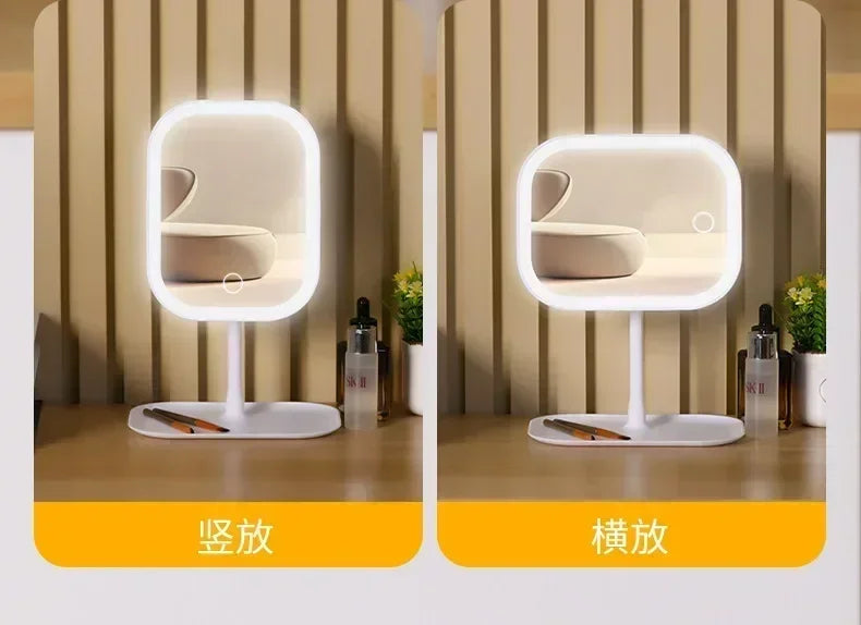 LED Makeup Mirror, Touch Control 3 Light Modes, Rechargeable Portable Vanity Mirror with Stand & Foldable Design