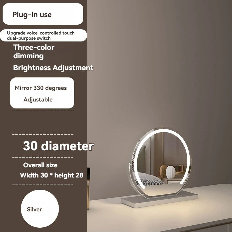 LED Half-Circular Lighted Makeup Mirror with Rotatable Touch Control, Smart Desktop Vanity Light
