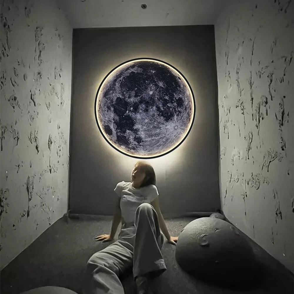 LED Moon Wall Lamp Remote Control Dimmable Romantic Mural Night Light Modern Bedroom Living Room Interior Home Decor Wall Lamp