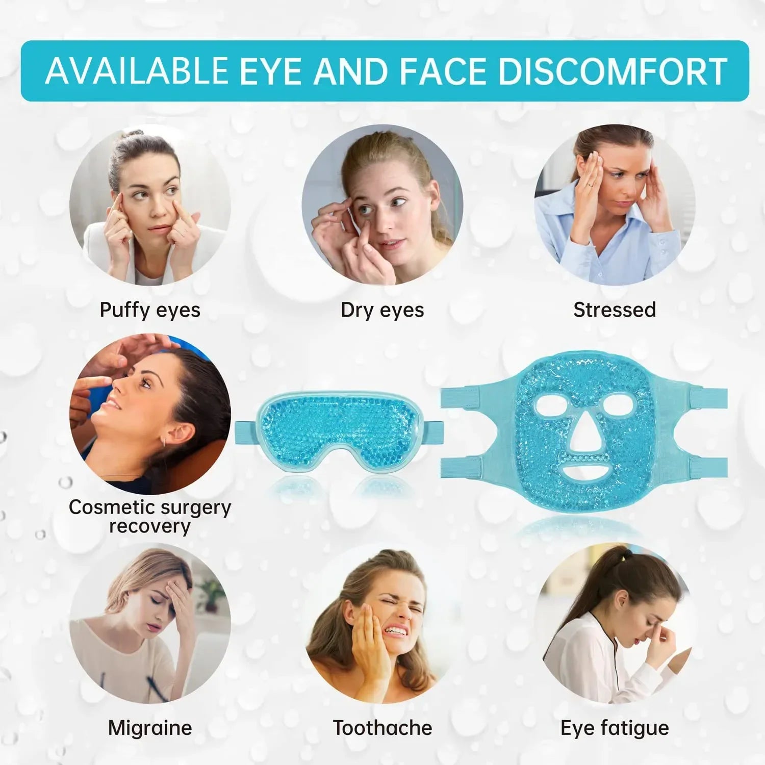 Gel Cooling Ice Face Eye Mask Facial Mask Hot Cold Compress Pack Gel Bead Cold Face Eye Mask Ice Pack Compress Sleeping Face SPA