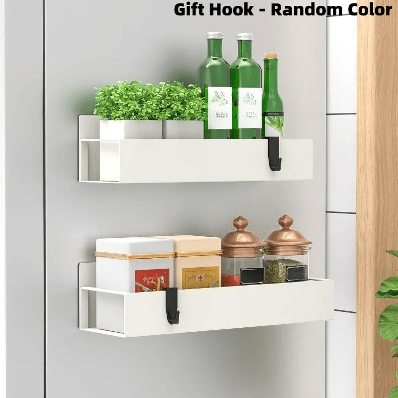 White Magnetic Spice Rack For Fridge Side Wall Mount Organizer Kitchen Storage Container Washing Basket Produce Bowl Box