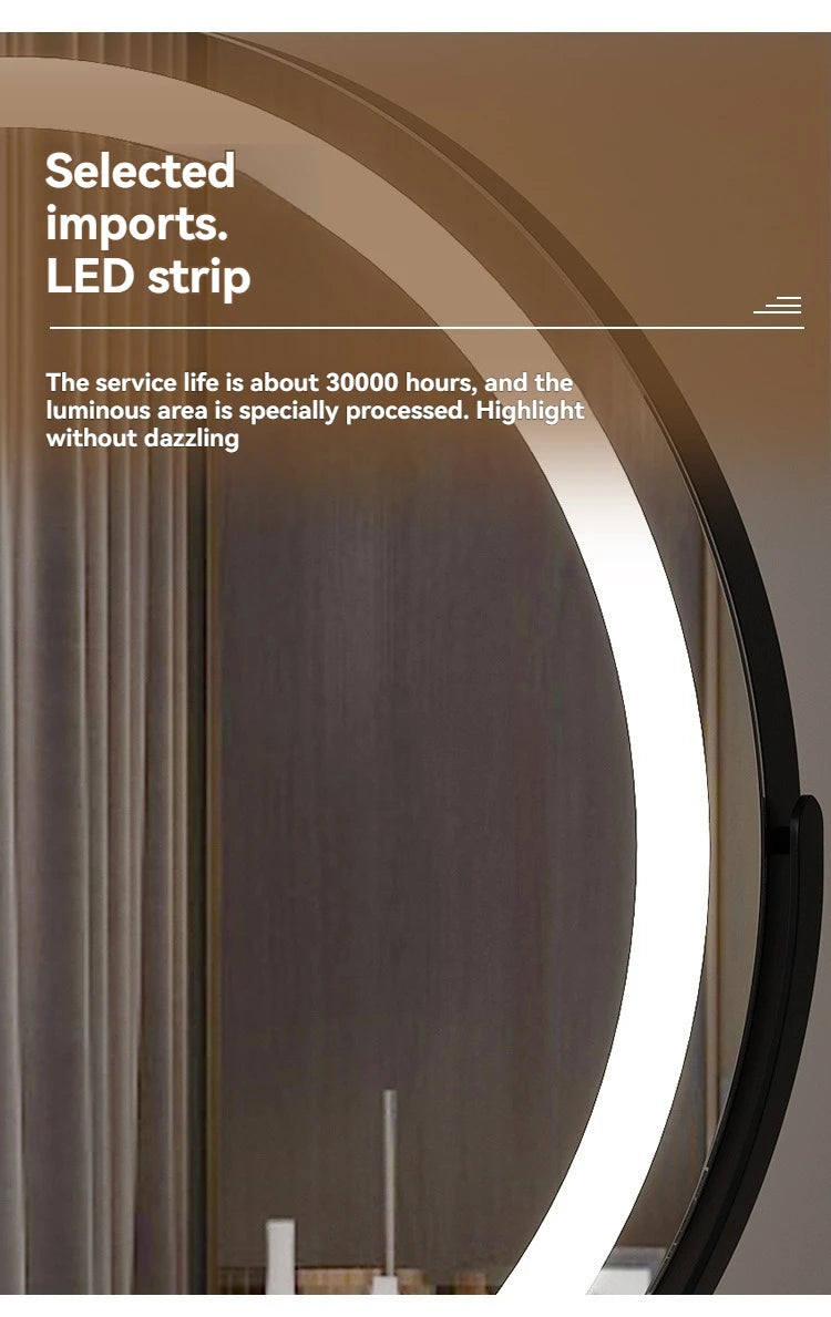 LED Half-Circular Lighted Makeup Mirror with Rotatable Touch Control, Smart Desktop Vanity Light