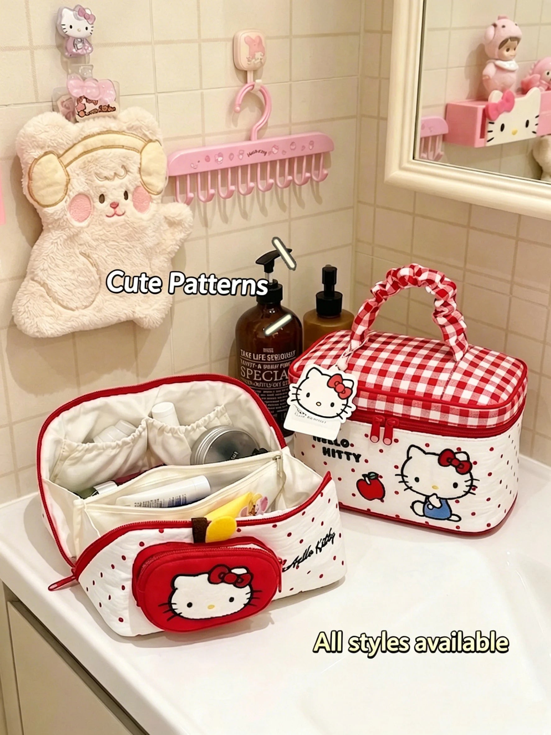Hello Kitty Cosmetic Bag Large Capacity Travel Makeup Organizer with Handle