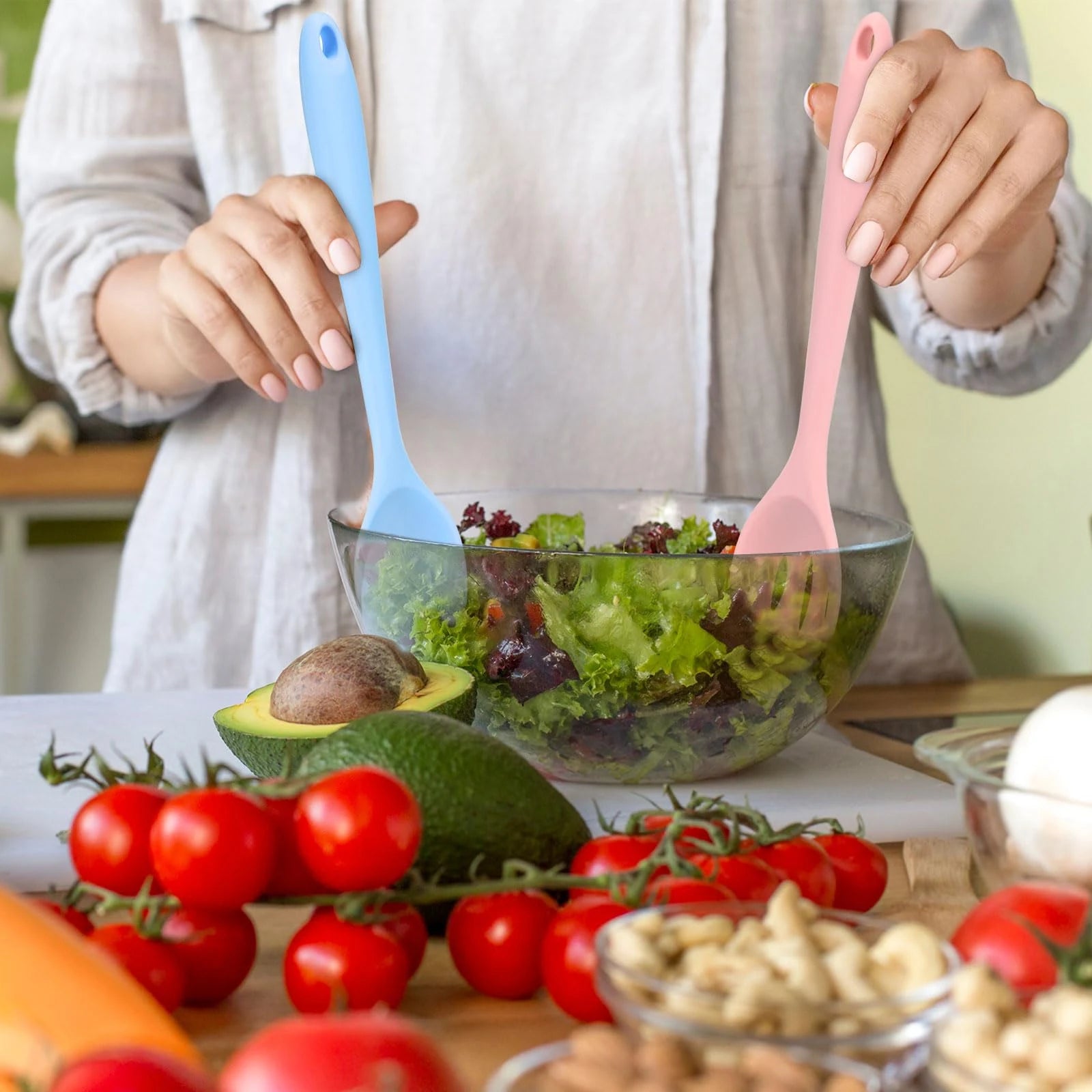 Silicone Cooking Spoons, Mixing Nonstick Slotted and Solid Serving Spoons, Heat Resistant Utensils for Kitchen/Cooking/Baking