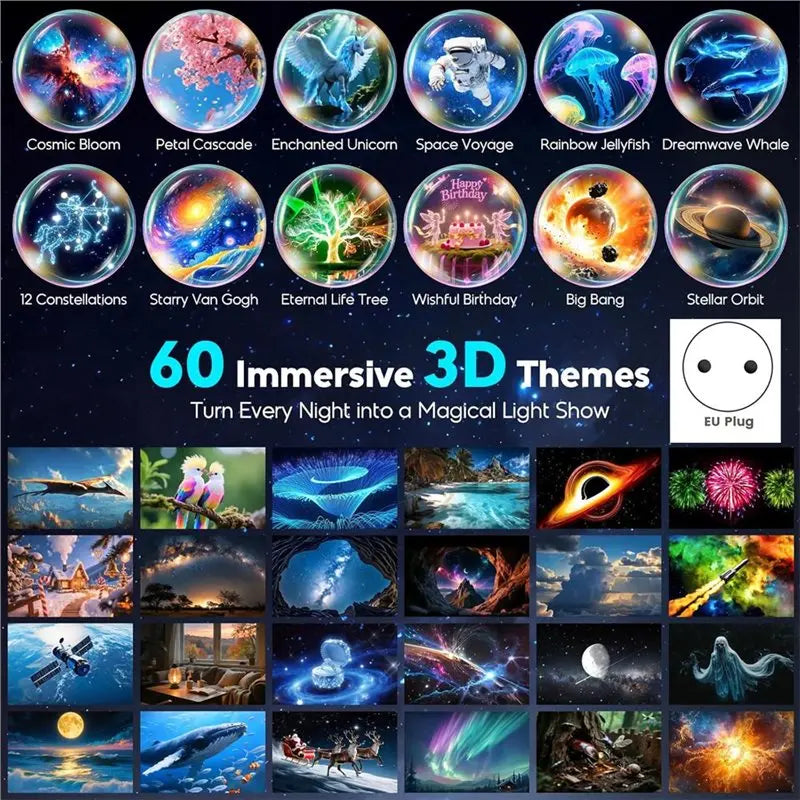 Galaxy Projection 3D HD Star Projector, Bluetooth Enabled With 60 Immersive Themes, Timer Functionality& Eu Plug Speaker