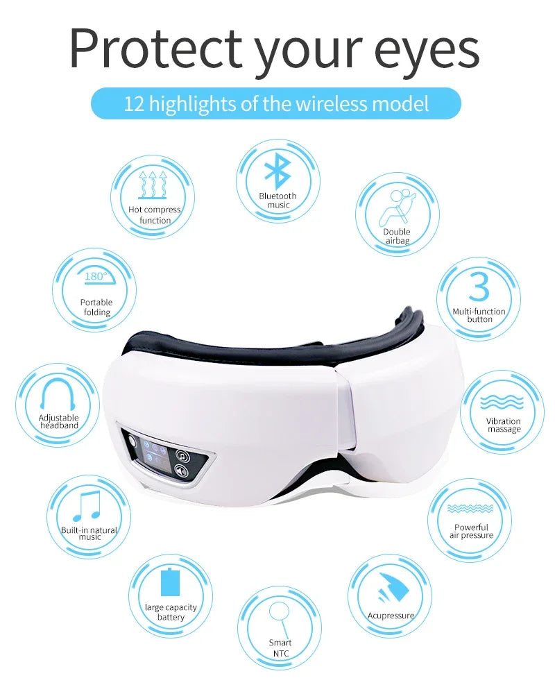 Eye Massager with Heat Vibration Eye Mask Bluetooth Music Airbag Care Device for Eye Strain Relief Dry Improve Sleep Facial