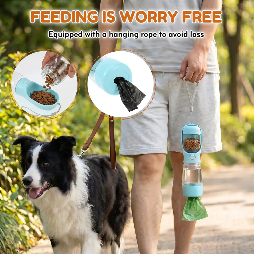 4 In 1 Dog Travel Water Bottle Portable Pet Water Food Cup with 400ml Water 150g Food Storage Design Pet Supplies for Outdoor