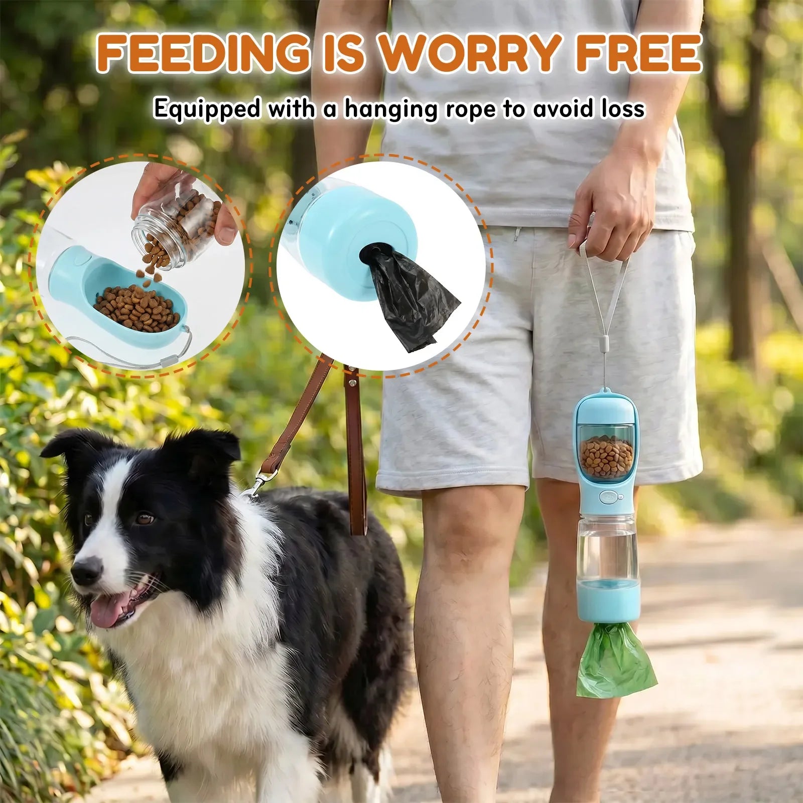 4 In 1 Dog Travel Water Bottle Portable Pet Water Food Cup with 400ml Water 150g Food Storage Design Pet Supplies for Outdoor