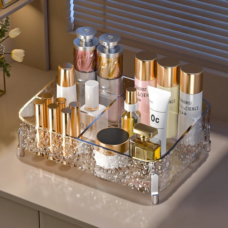 Glacier-print Desktop Makeup Organizer with Legs Clear Lipstick Split Vanity Storage PET Organizer Makeup Organizer Box