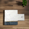Square Shaped Eco-Friendly Chopping Board with Handle White Marble Cheese Board and Vegetable Chopper Brass Inlay Kitchenware