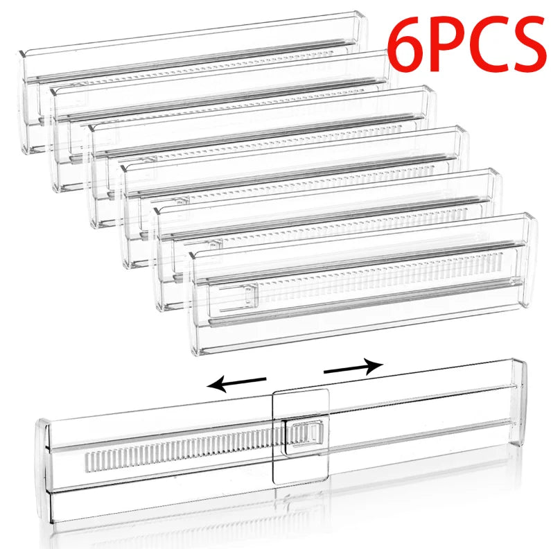 Drawer Dividers, 6Pack Adjustable Drawer Organizer, Clear Expandable Dresser Organizer for Clothes Kitchen Utensils Tableware Dr