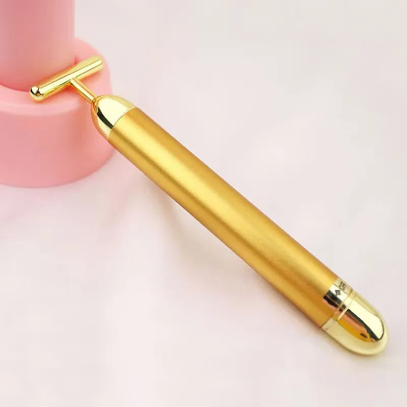 24K Gold Roller Vibrating Facial Massager Slimming Facial Skin Beauty Pulse Firming Face Massage Lift Tightening Wrinkle Bar