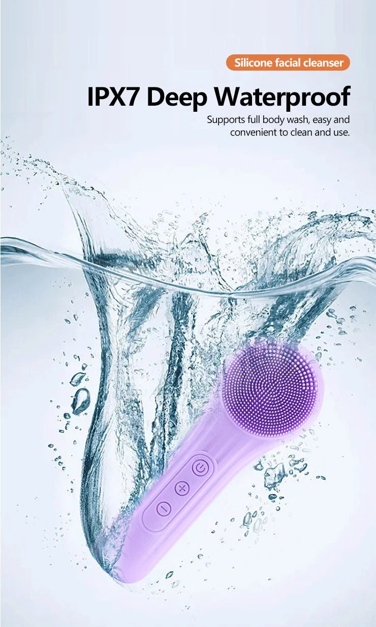Sonic Waterproof Silicone Facial Cleansing Brush Rechargeable Vibrating Exfoliating Deep Clean Face Cleanser
