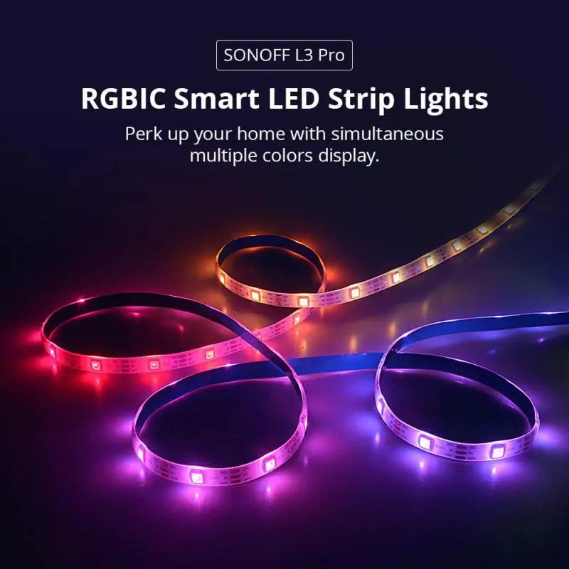 SONOFF L3 Pro 5M RGBIC Wifi Smart LED Strip Lights 16.4Ft Wireless Remote Voice/ Local Control Type C DC5V Adapter Smart Home