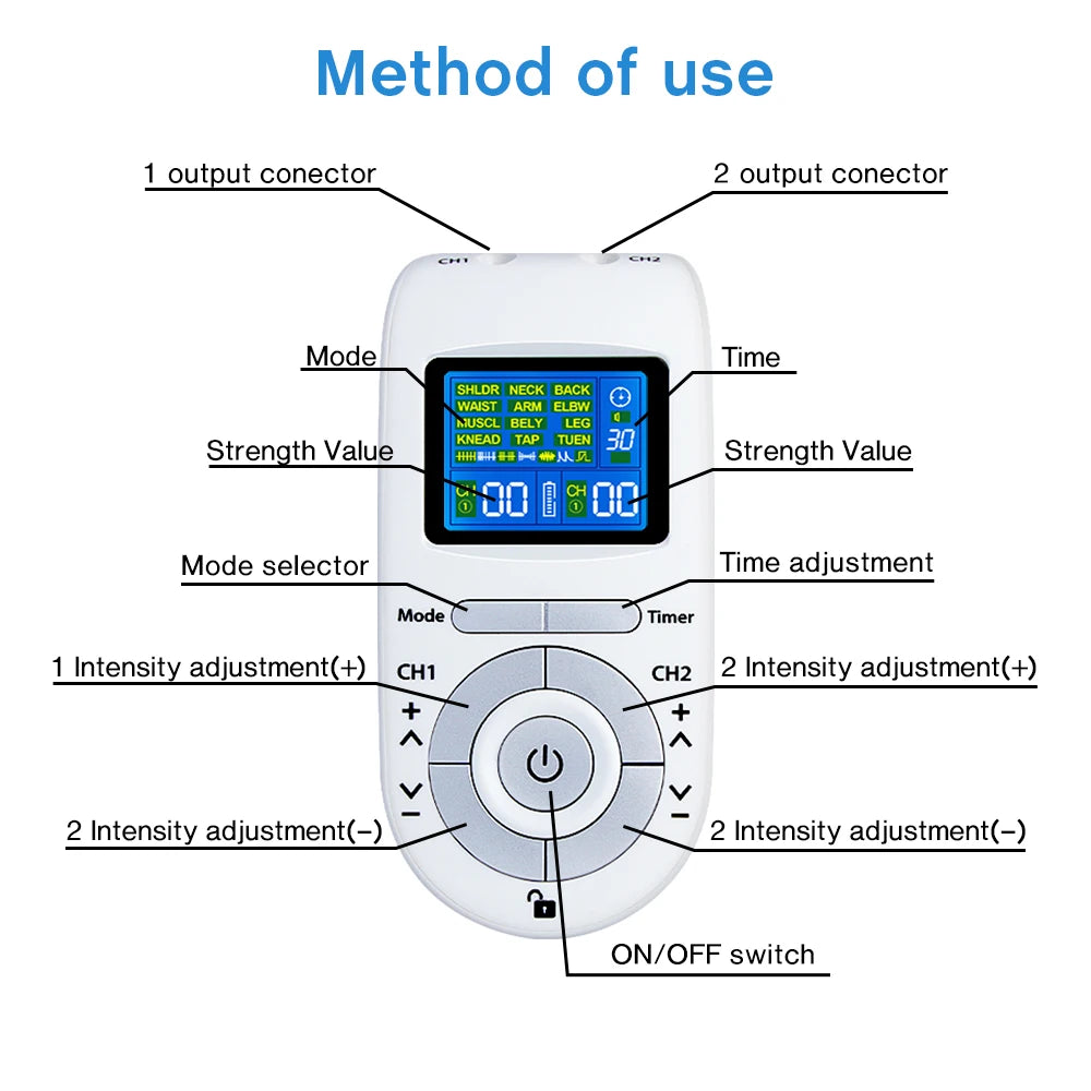 Tens EMS Muscle Stimulator 12-Mode Electric Acupuncture Body Massage Digital Slimming Machine Electrostimulator Pain Relief