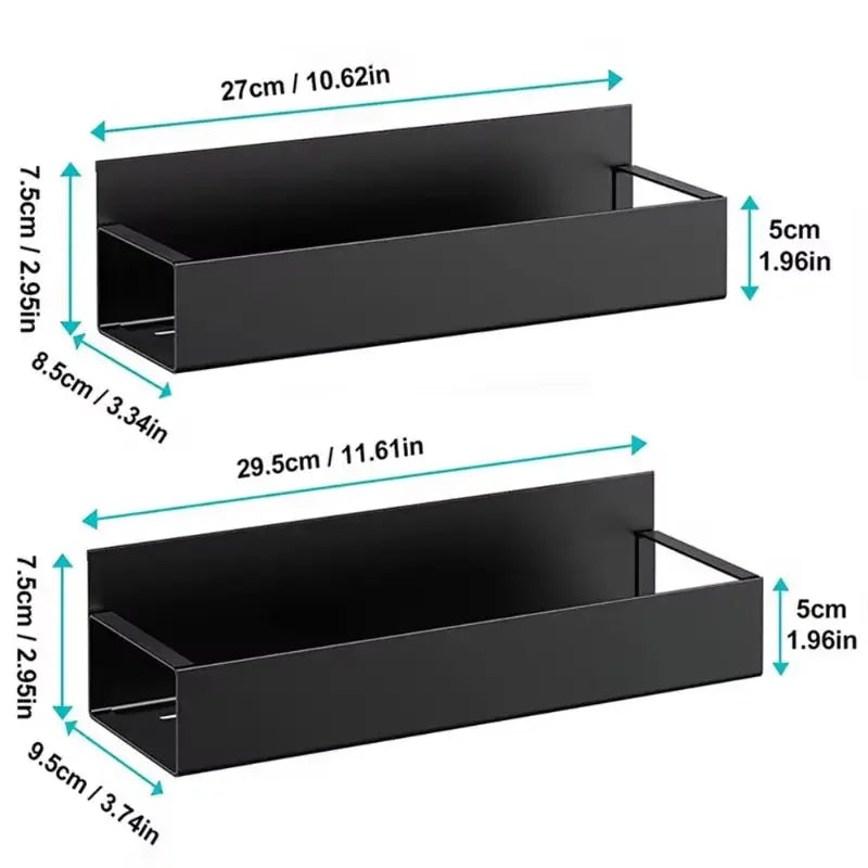 Magnetic Refrigerator Shelf Organizer Rack Strong Magnet Spice Holder Black Metal Kitchen Storage Rack No Drill