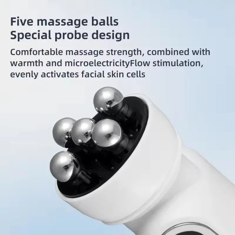 Micro Current Beauty Device Facial Roller Massager EMS LED Phototherapy Rotary Massage Heating For Pores Reduction Fine Lines
