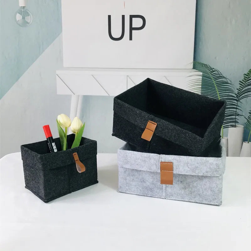 Desktop Storage Baskets Felt Fabric Bedroom Countertop Organize Basket Pen Holder Sundries Cosmetics Storage, Basket of Flowe