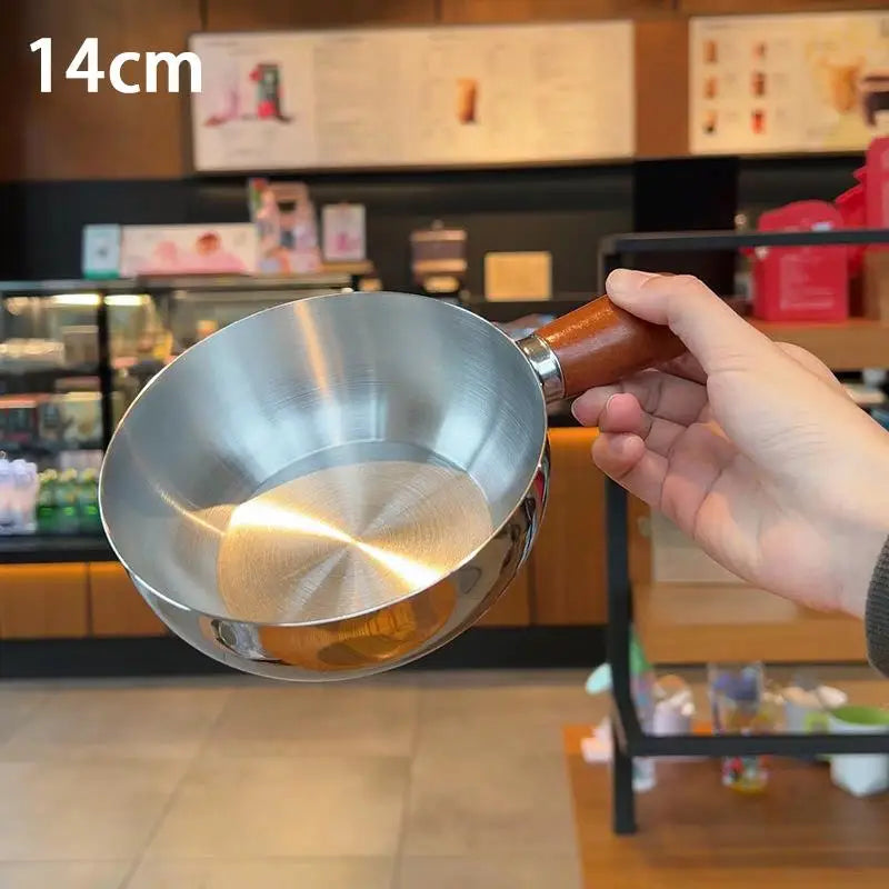 【A】17cm/14cm Stainless Steel Cooking Pans With Wooden Handle & Glass Lid - Multi-Purpose Small Pots For Noodles And Eggs