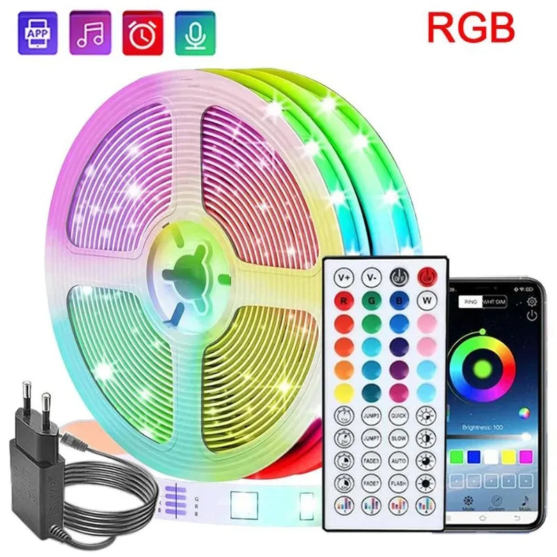 DC24V Smart LED Strip Light Kit Bluetooth APP Controlled RGB Color Changing Lights 5-40M Flexible LED Tape with Power Supply