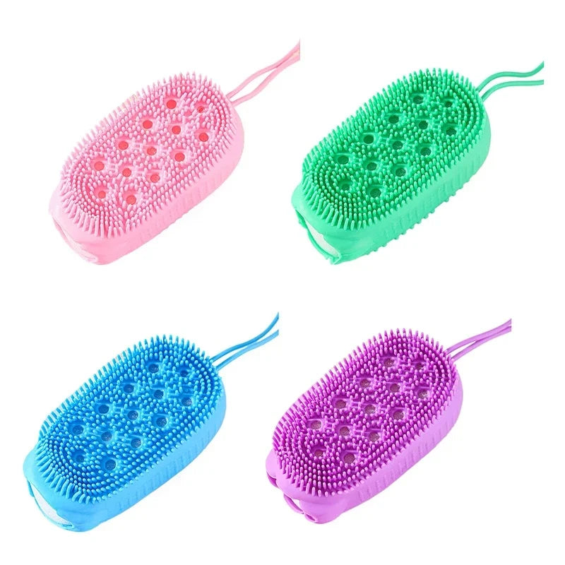 Double Side Silicone Bubble Bath Body Brush with Soap Storage Sponge Massage Scalp Scrubber Skin Clean Exfoliating