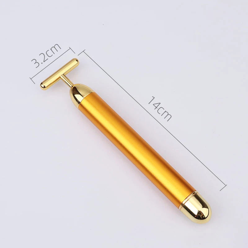 24K Gold Roller Vibrating Facial Massager Slimming Facial Skin Beauty Pulse Firming Face Massage Lift Tightening Wrinkle Bar