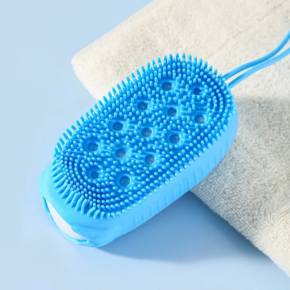 Double Side Silicone Bubble Bath Body Brush with Soap Storage Sponge Massage Scalp Scrubber Skin Clean Exfoliating