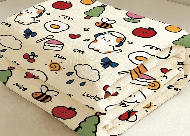 Cute Cartoon Animal Print Flannel Throw Blanket Soft Lightweight Multi Purpose Cover All Season Portable Blanket
