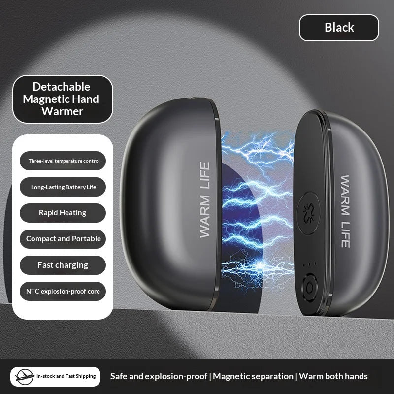 Magnetic Hand Warmer Detachable 2-in-1 Magnetic Rechargeable Hand Warmer Safe Constant Temperature Outdoor Portable