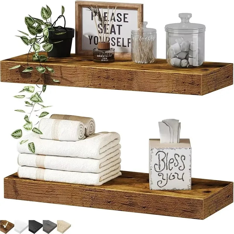 Solid Wooden Floating Shelves Wall Mounted Bookshelf Display Stand Storage Organizer For Bedroom Living Room Kitchen Home Decor