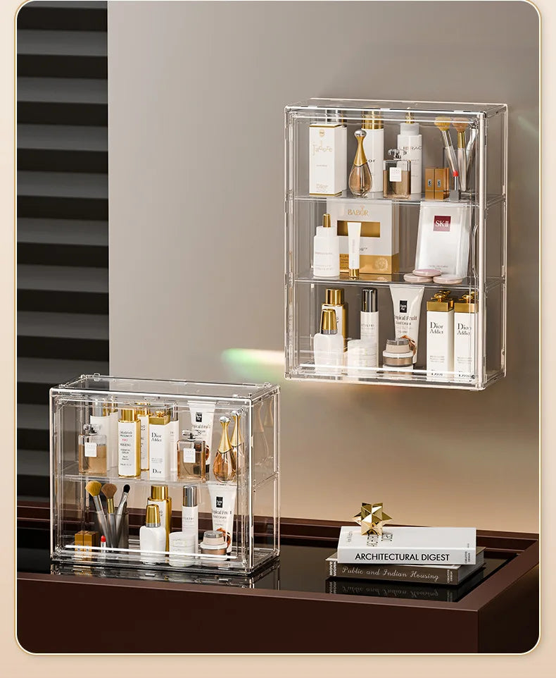 Clear Acrylic Makeup Storage Box Large Capacity Dustproof Cosmetic Organizer for Bedroom
