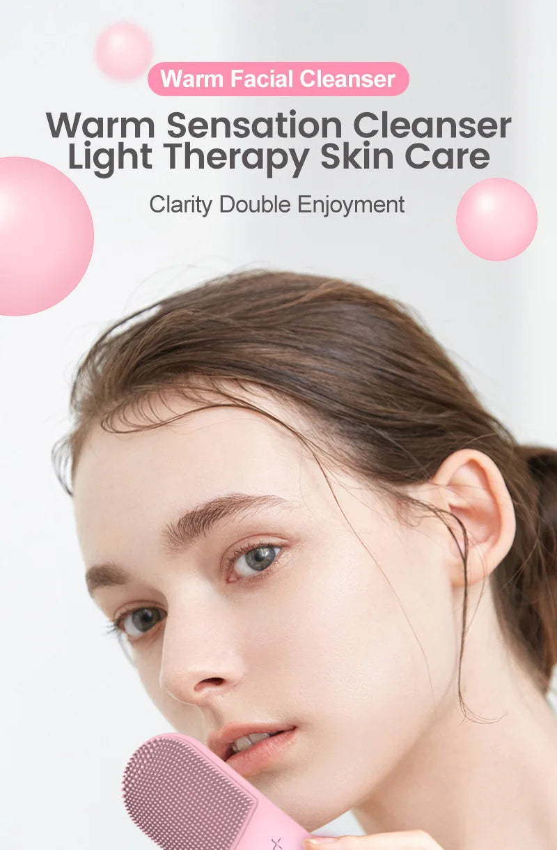 Sonic Facial Cleansing Brush Red Blue Light Electric Facial Cleanser Wash Machine Skin Pore Cleaner Mini Beauty Massager Brush