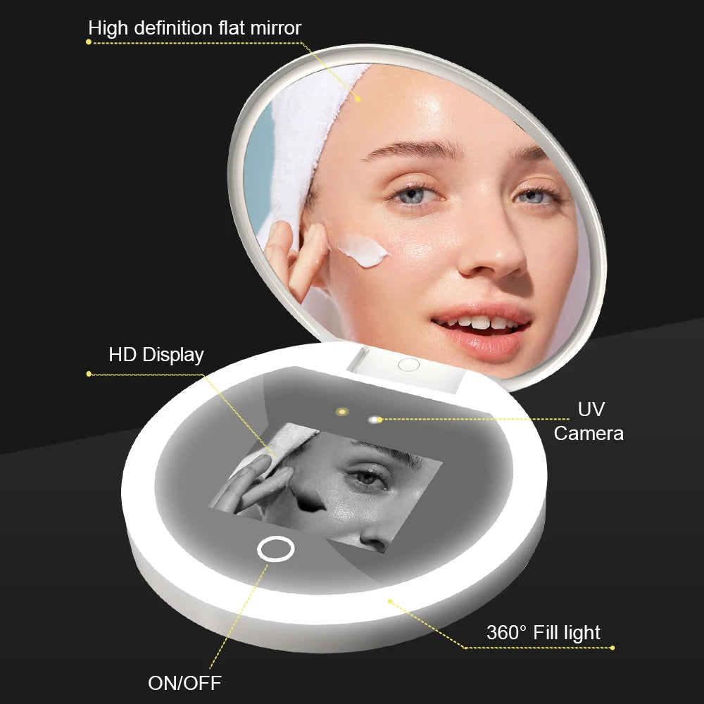 Smart Sunscreen LED Light Portable Makeup Mirror UV Camera Visual Face Sunscreen Makeup Mirrors