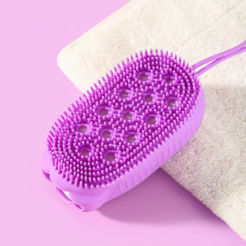 Double Side Silicone Bubble Bath Body Brush with Soap Storage Sponge Massage Scalp Scrubber Skin Clean Exfoliating