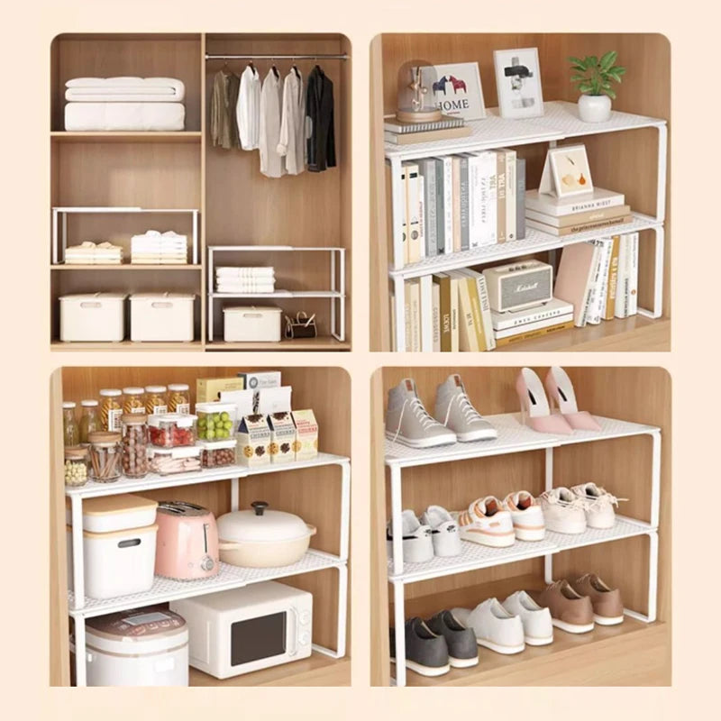 Telescopic Closet Shelf Organizer  Retractable & Stackable Adjustable Divider for Wardrobe, Cabinet, Closet Storage Space Saver