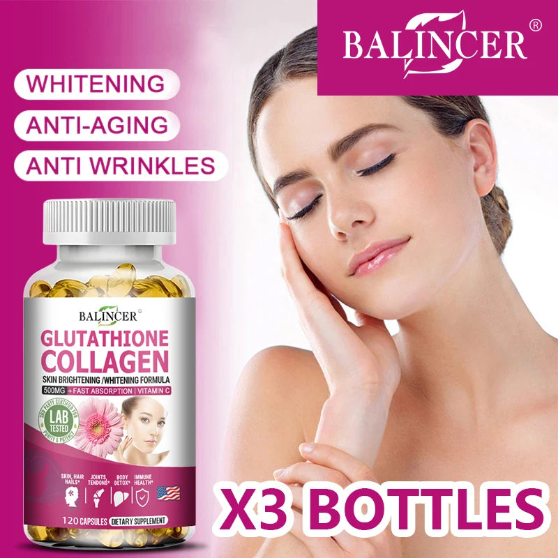 Glutathione Supplements - Collagen Booster Antioxidant Support Liver Detoxification Skin Whitening and Brightening