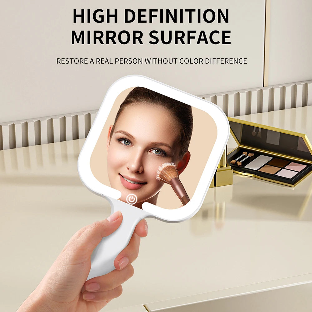 LED Smart Makeup Mirror Hand-held Carry 3 Colors Adjust Bright with Touch Screen Cosmetic Tabletop Vanty Mirror Travel Home Use