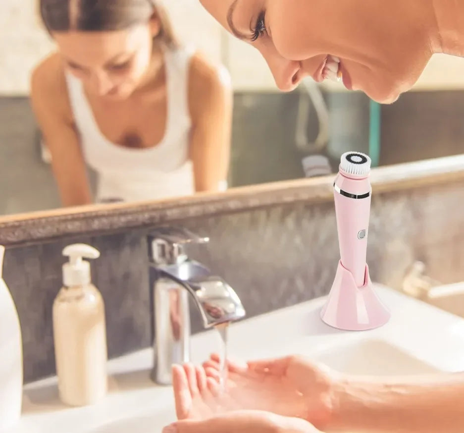 Electric Facial Cleansing Brush with 4 Face Cleaning Device 3 Modes Skincare Brush Heads Waterproof Wireless Facial Cleansing