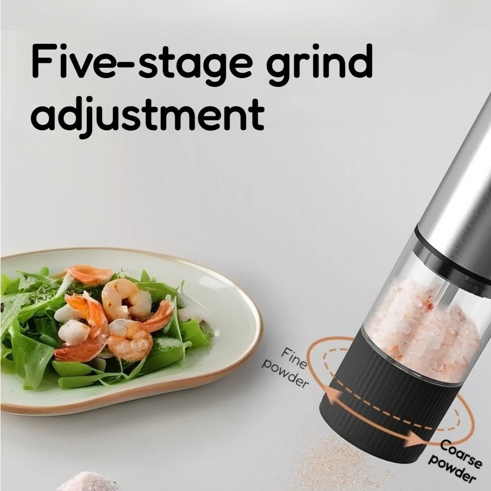 Electric Salt and Pepper Grinder Set USB Rechargeable Spice Mill Adjustable Coarseness for Kitchen Cooking BBQ Seasoning Use