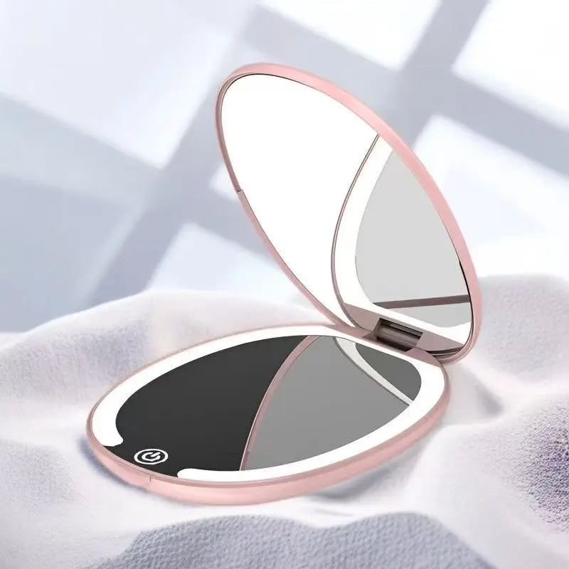  LED HD Folding Makeup Mirror, Portable Tri-Color Light Double-Sided Mirror with 5X Magnification for Travel 