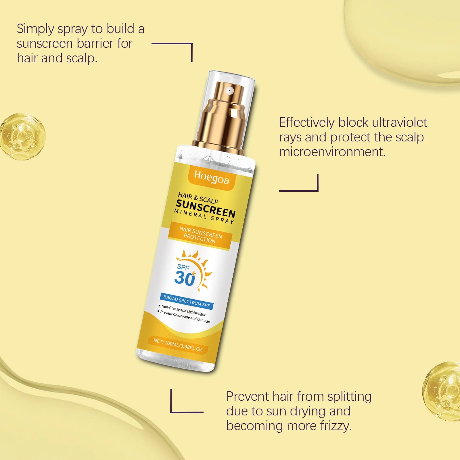 Scalp Protection Sunscreen Spray Gentle Care Nourish Hair Scalp UV Protection Prevent Dyed Hair Fading Ideal For Dry Hair