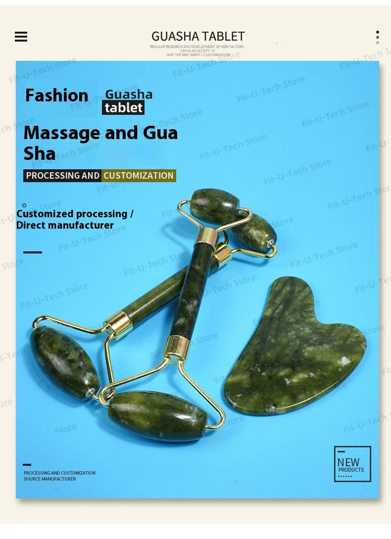 Guasha Natural Stone Massage Face Jade Roller Gua Sha Massage Tool Set for SPA Body visage rouleau de massage rouleau visage