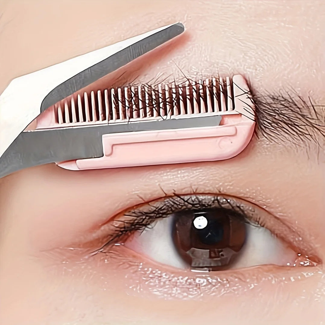 1/2pcs Stainless Steel Built-in Comb Eyebrow Scissors Pink Handle Precision Beauty Tool,Durable Metal Structure, Eyebrow Trimmer